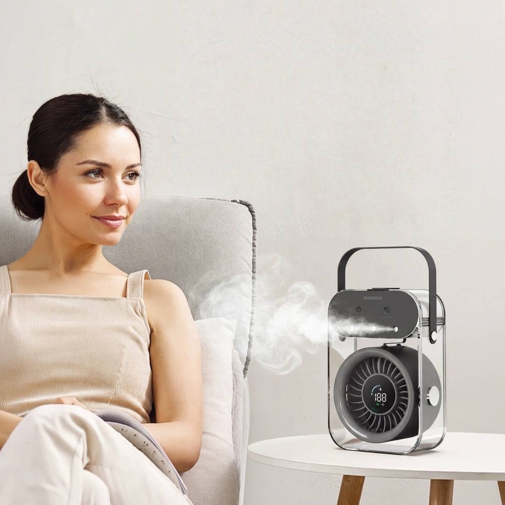   پنکه شارژی و رطوبت‌ساز (مِست فن - Mist Fan) قابل حمل از برند Porodo Lifestyle مدل PDLFSTZH26 